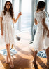 Vestido midi bohemio de encaje blanco con cuello redondo gitano Ruth